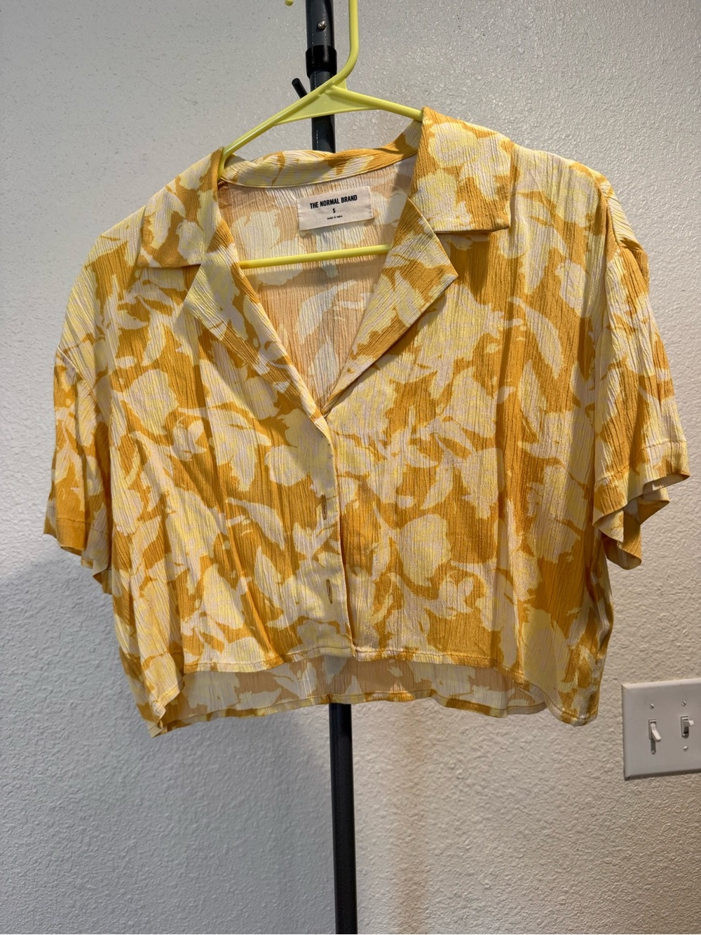 The Normal Brand Yellow & White Floral Cropped Button-Down Top
